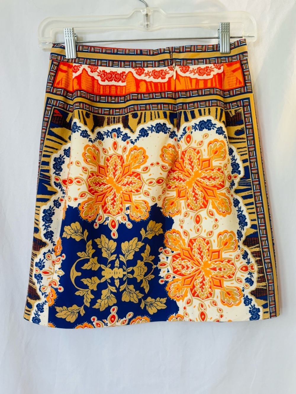 Antonio Melani Mediterranean Baroque Tile A-Line Skirt Orange Navy Gold